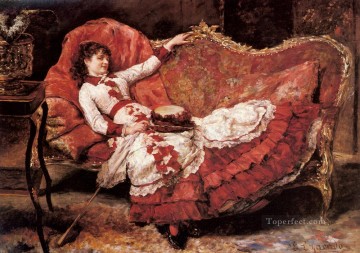 Eduardo Leon Garrido Painting - An Elegant Lady In A Red Dress woman Eduardo Leon Garrido
